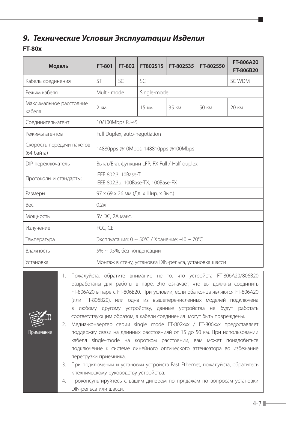 Технические условия эксплуатации изделия | PLANET FT-80x Series User Manual | Page 40 / 65