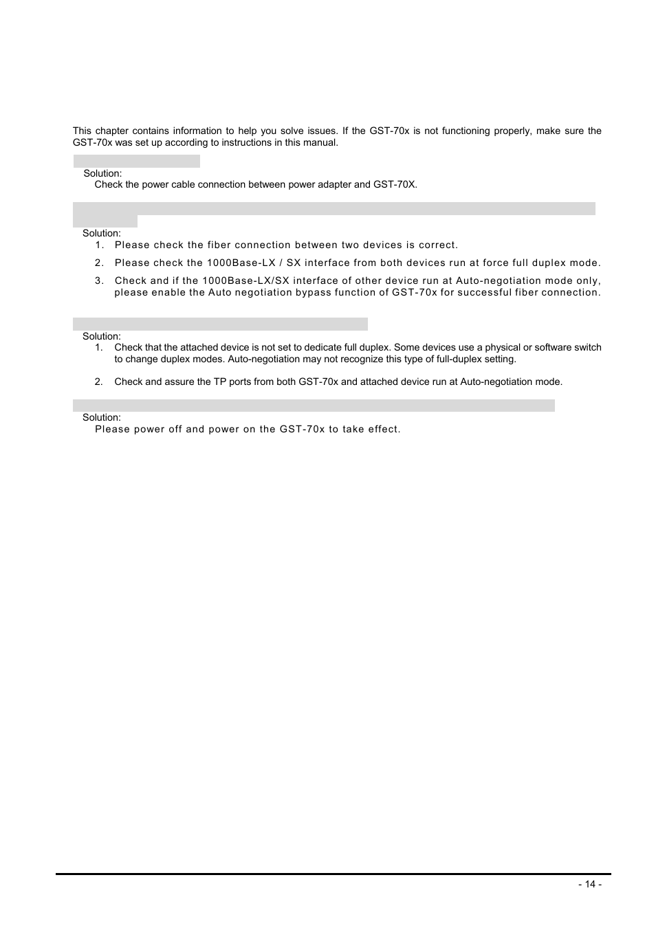 Troubleshooting | PLANET GST-702 User Manual | Page 14 / 17