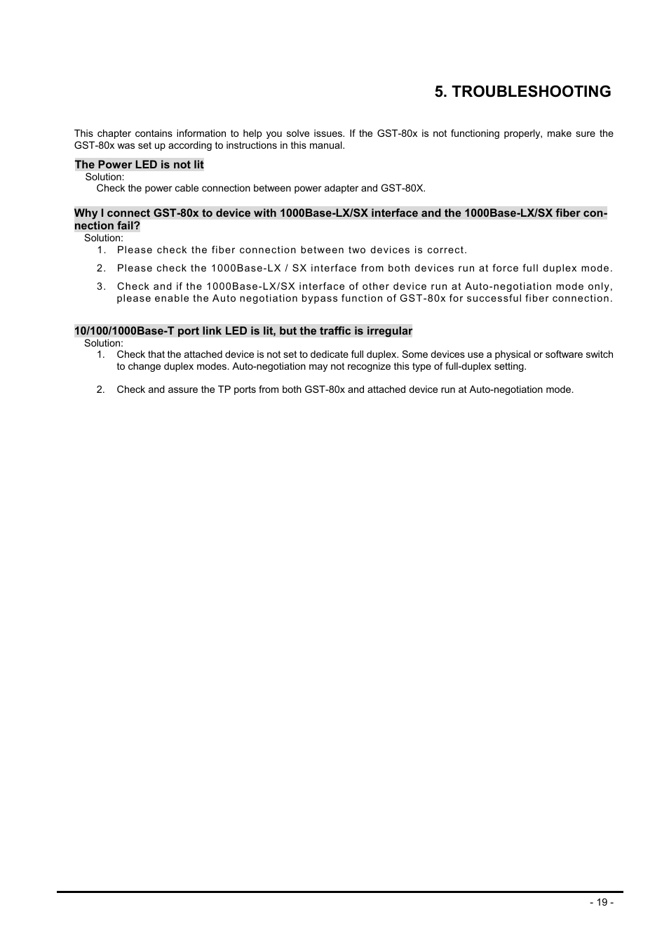 Troubleshooting | PLANET GST-80X Series User Manual | Page 19 / 24