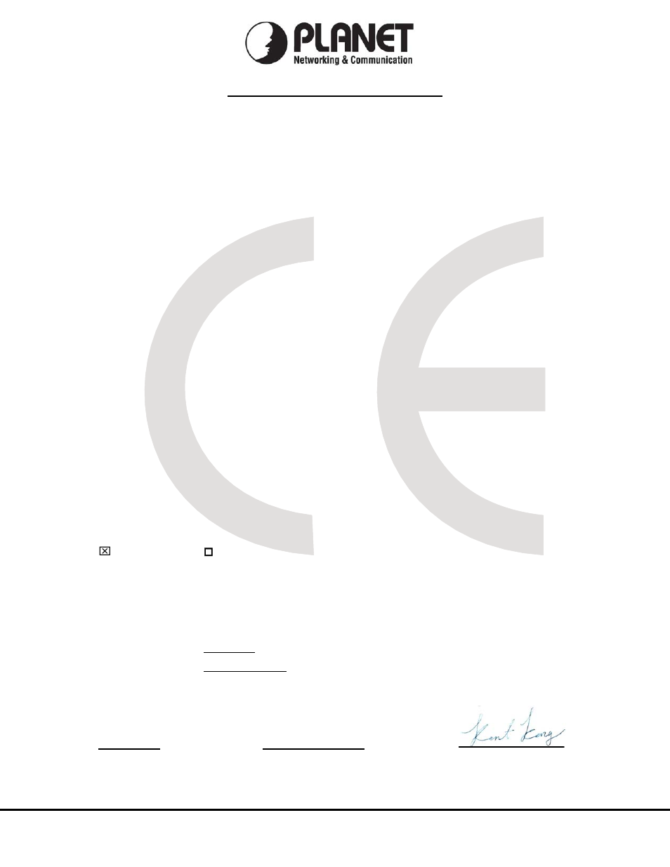 Ec declaration of conformity, Planet technology corporation | PLANET GST-80X Series User Manual | Page 24 / 24