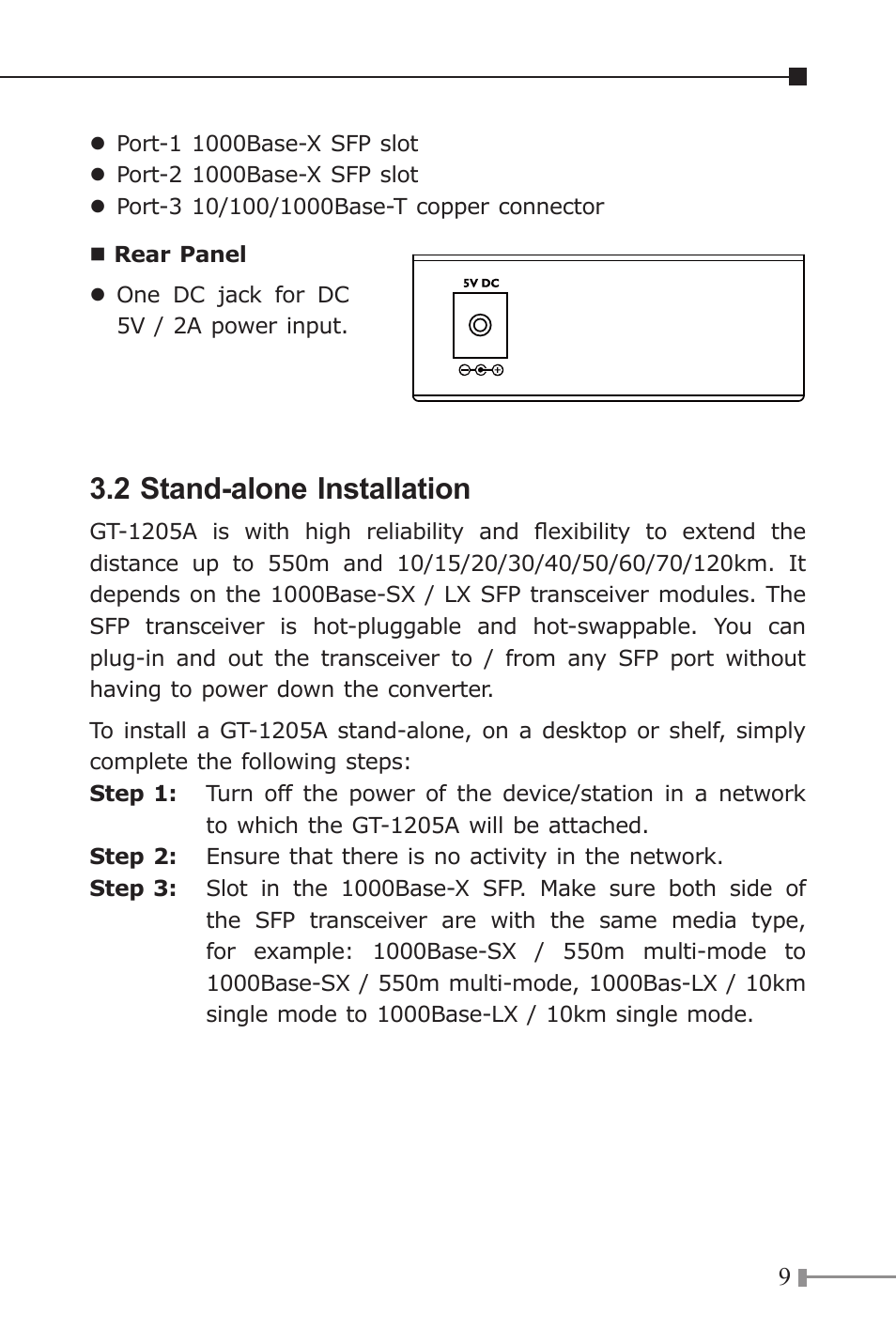 2 stand-alone installation | PLANET GT-1205A User Manual | Page 9 / 16