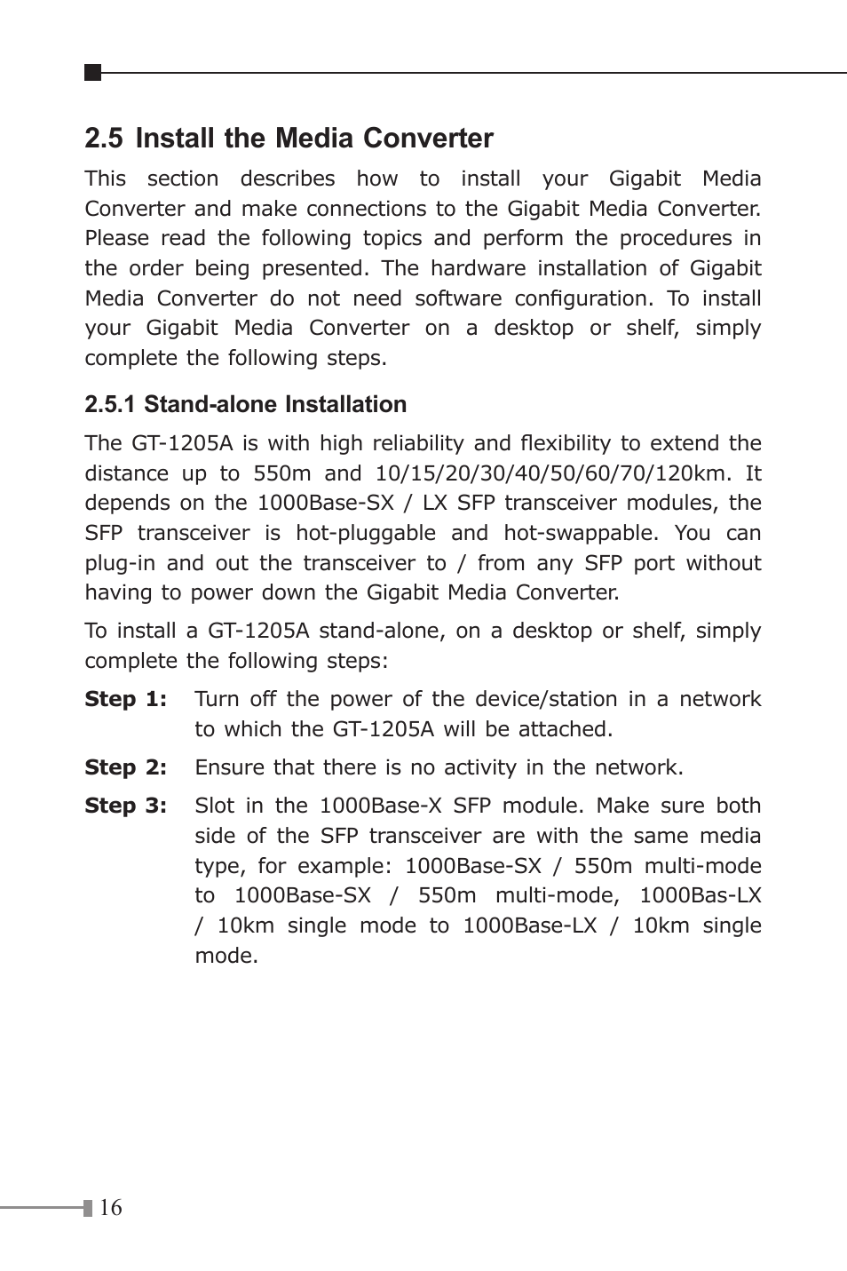 5 install the media converter | PLANET GT-1205A User Manual | Page 16 / 24