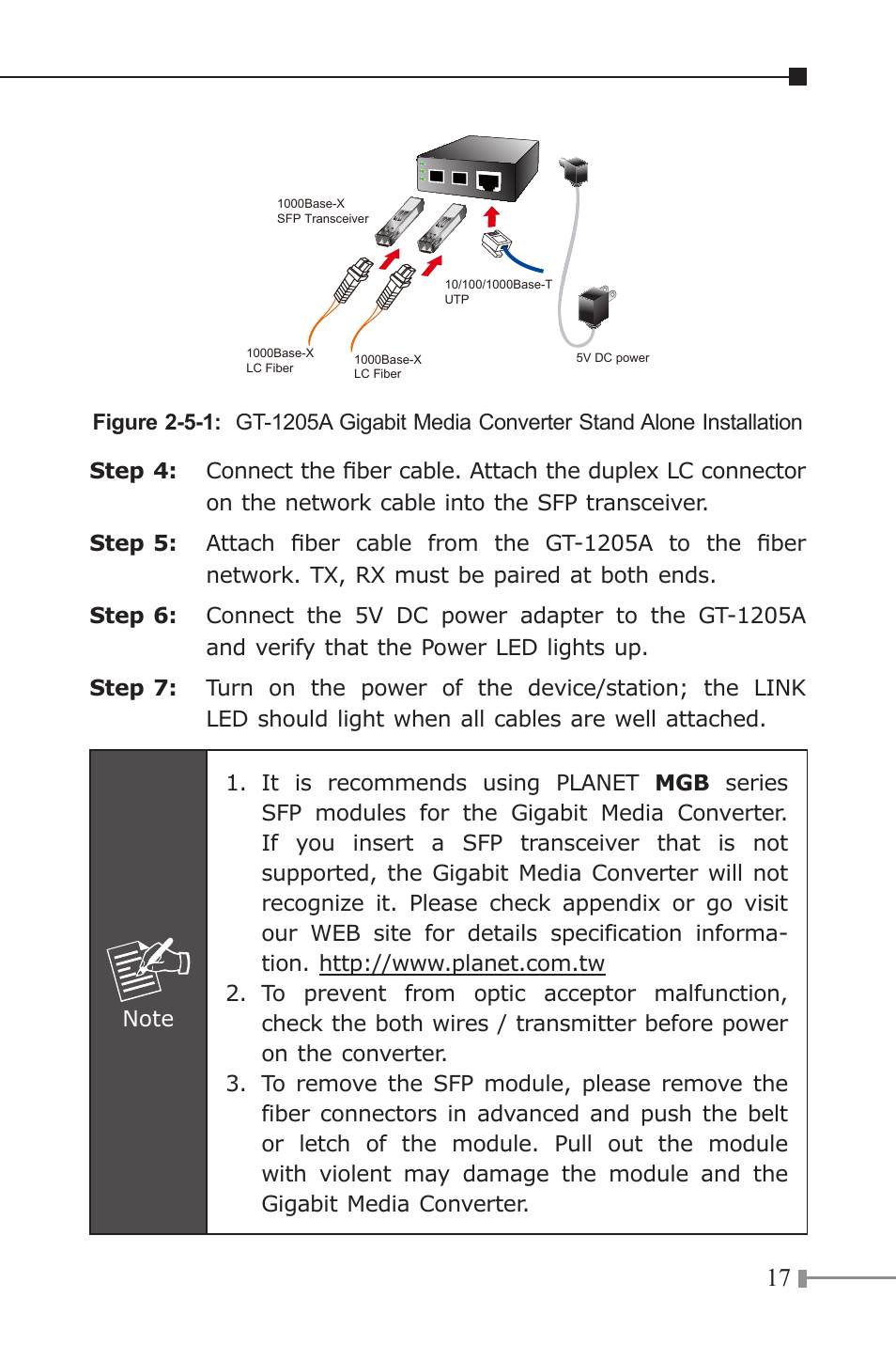 PLANET GT-1205A User Manual | Page 17 / 24