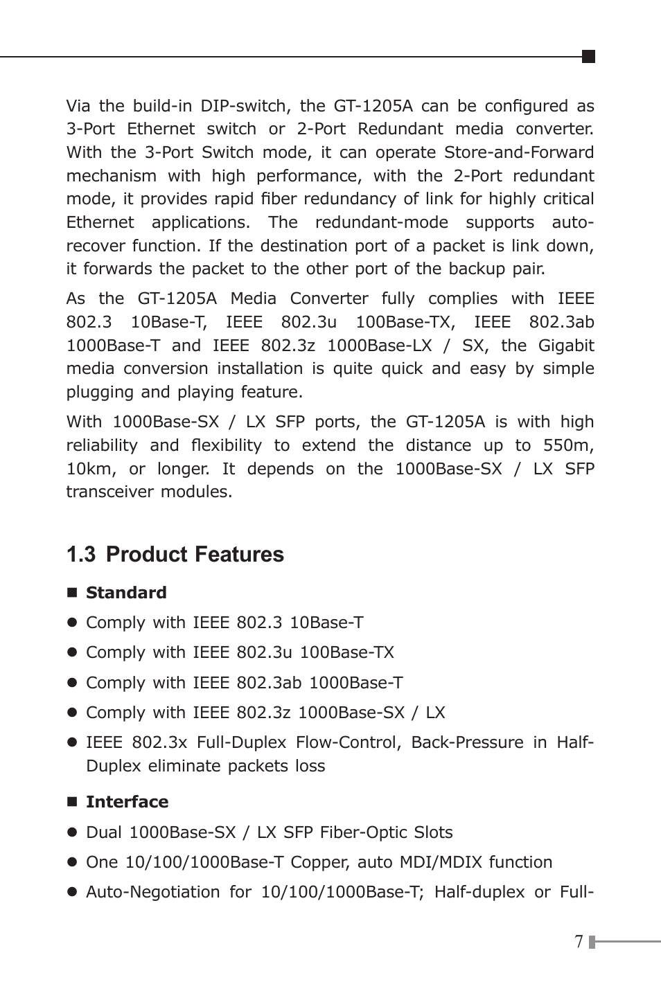 3 product features | PLANET GT-1205A User Manual | Page 7 / 24