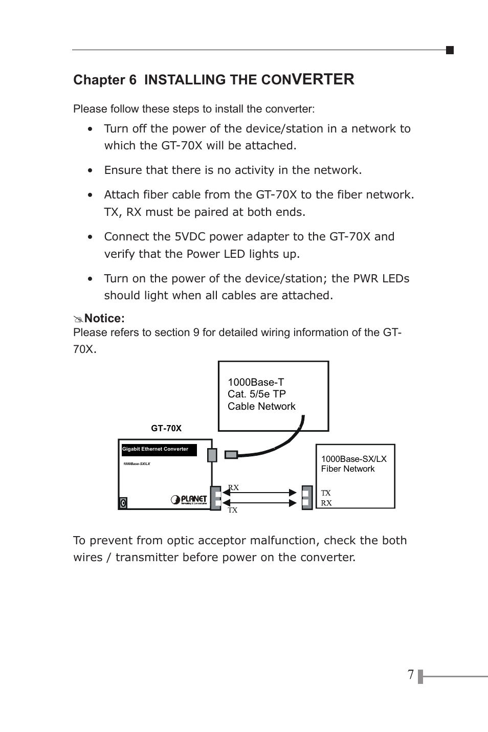 Verter, Chapter 6 installing the con | PLANET GT-702 User Manual | Page 10 / 19