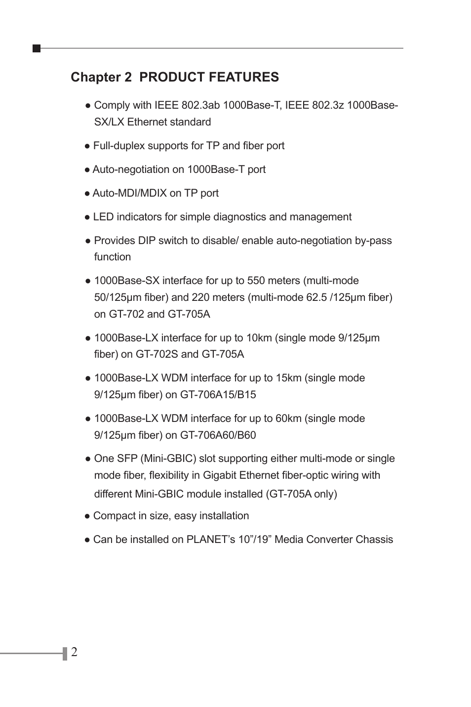 Chapter 2 product features | PLANET GT-702 User Manual | Page 5 / 19