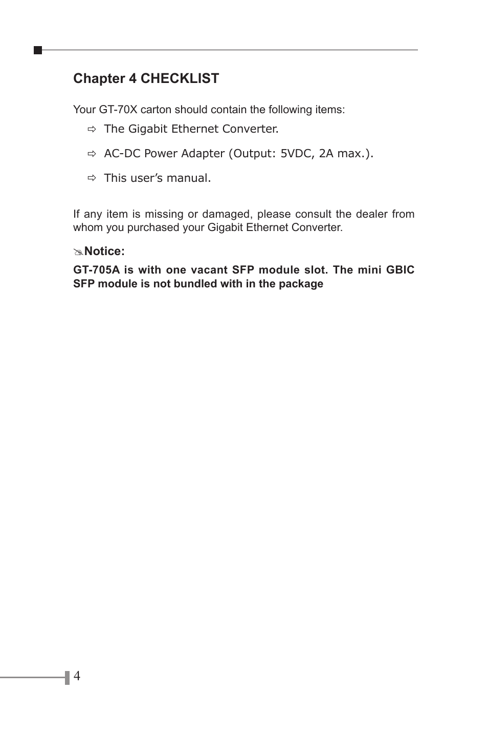 Chapter 4 checklist | PLANET GT-702 User Manual | Page 7 / 19