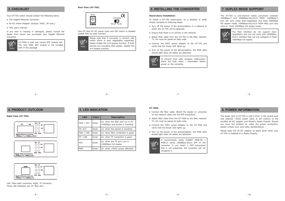PLANET GT-70x Series User Manual | 2 pages