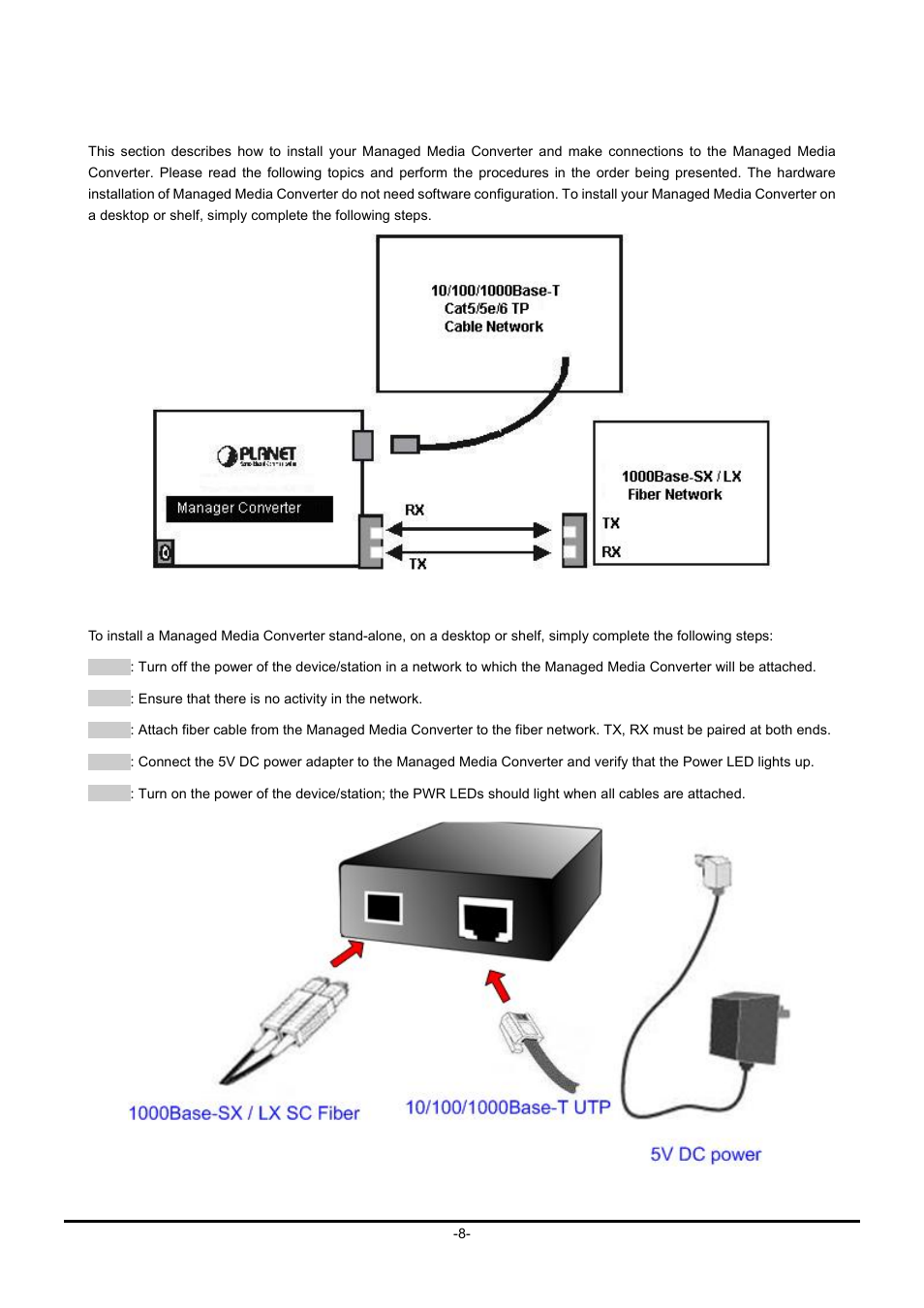 2 install the converter, 1 stand-alone installation, Nstall the | Onverter | PLANET GT-90x Series User Manual | Page 13 / 63