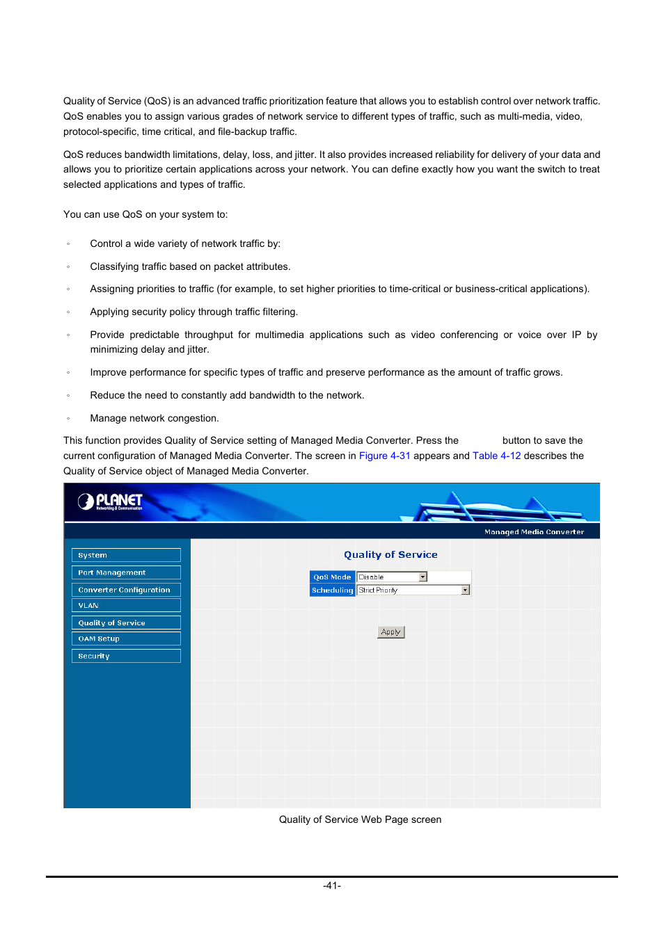 6 quality of service, Uality of, Ervice | PLANET GT-90x Series User Manual | Page 46 / 63