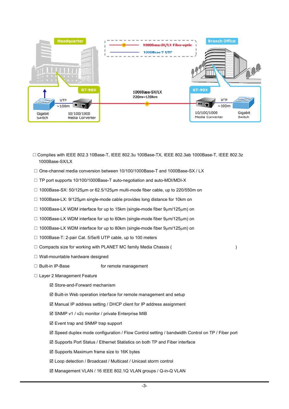 4 product features, Roduct, Eatures | PLANET GT-90x Series User Manual | Page 8 / 63