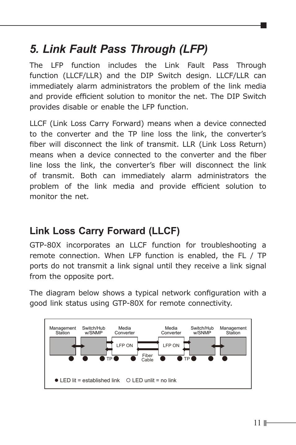Link fault pass through (lfp), Link loss carry forward (llcf) | PLANET GTP-80x Series User Manual | Page 11 / 24