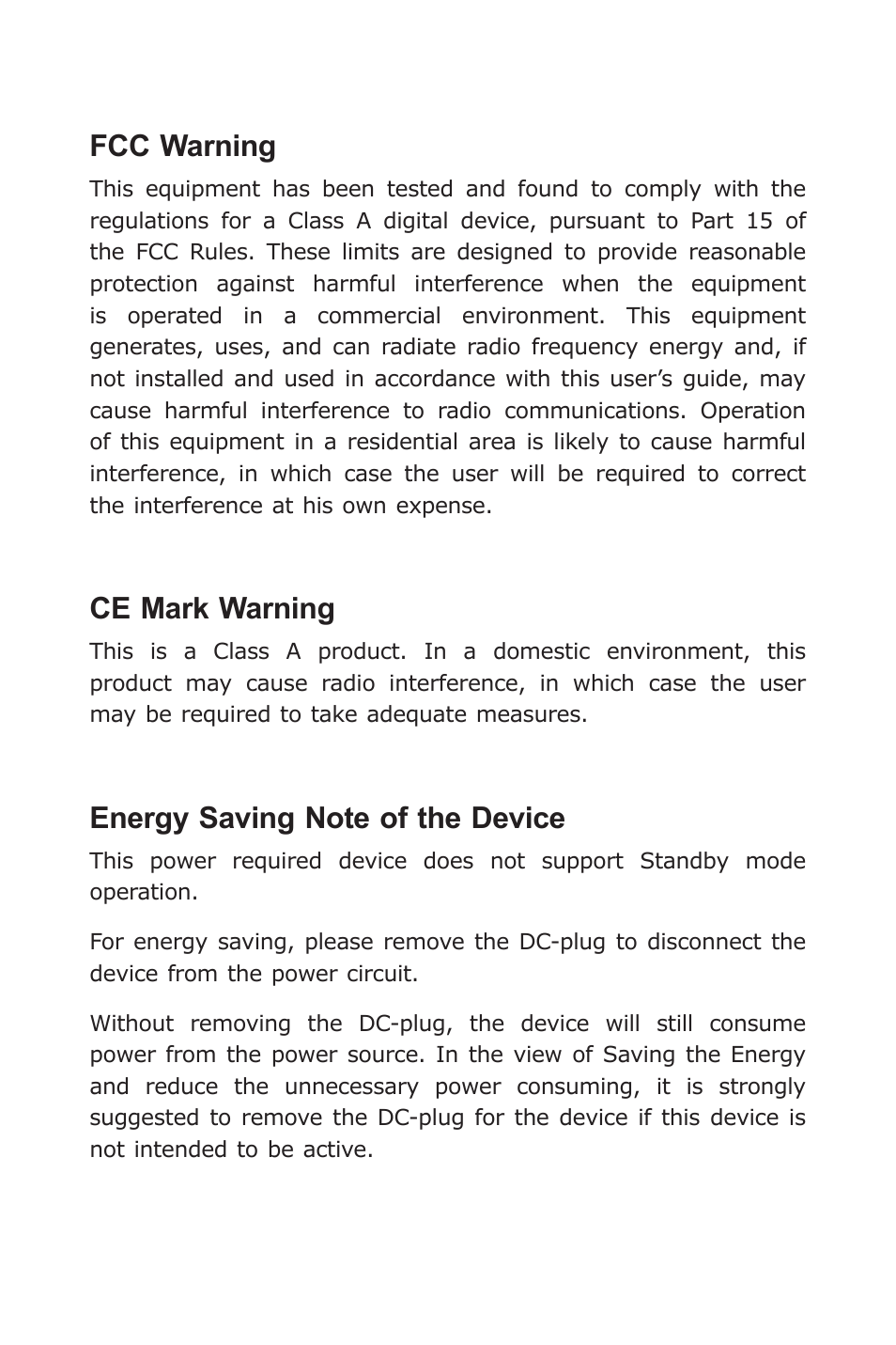 Fcc warning, Ce mark warning | PLANET GTP-80x Series User Manual | Page 3 / 24
