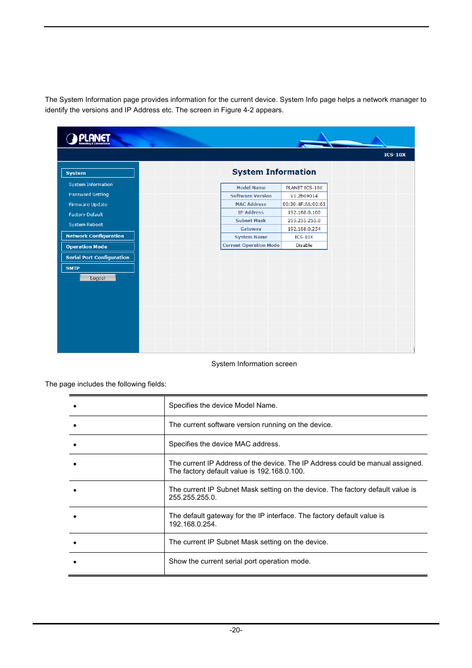 2 system, 1 system information, Ystem | PLANET ICS-102 User Manual | Page 25 / 73