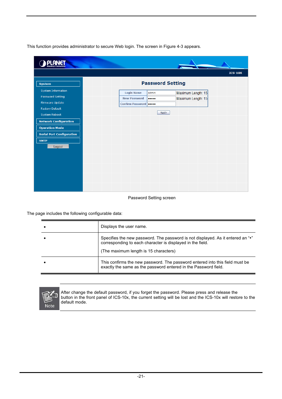 2 password setting | PLANET ICS-102 User Manual | Page 26 / 73