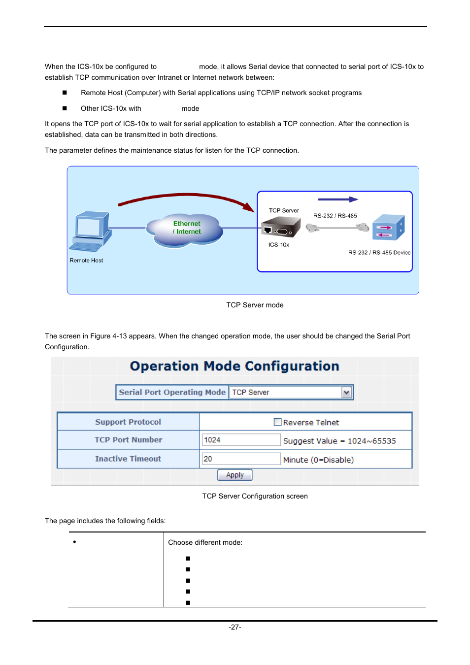 1 tcp server mode | PLANET ICS-102 User Manual | Page 32 / 73