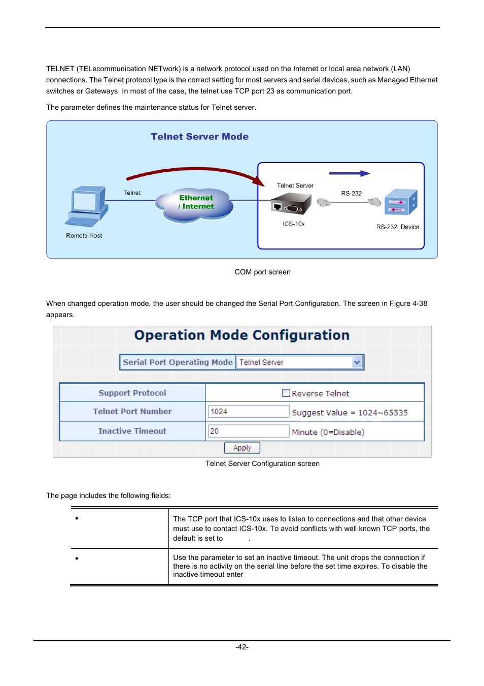 5 telnet server mode | PLANET ICS-102 User Manual | Page 47 / 73