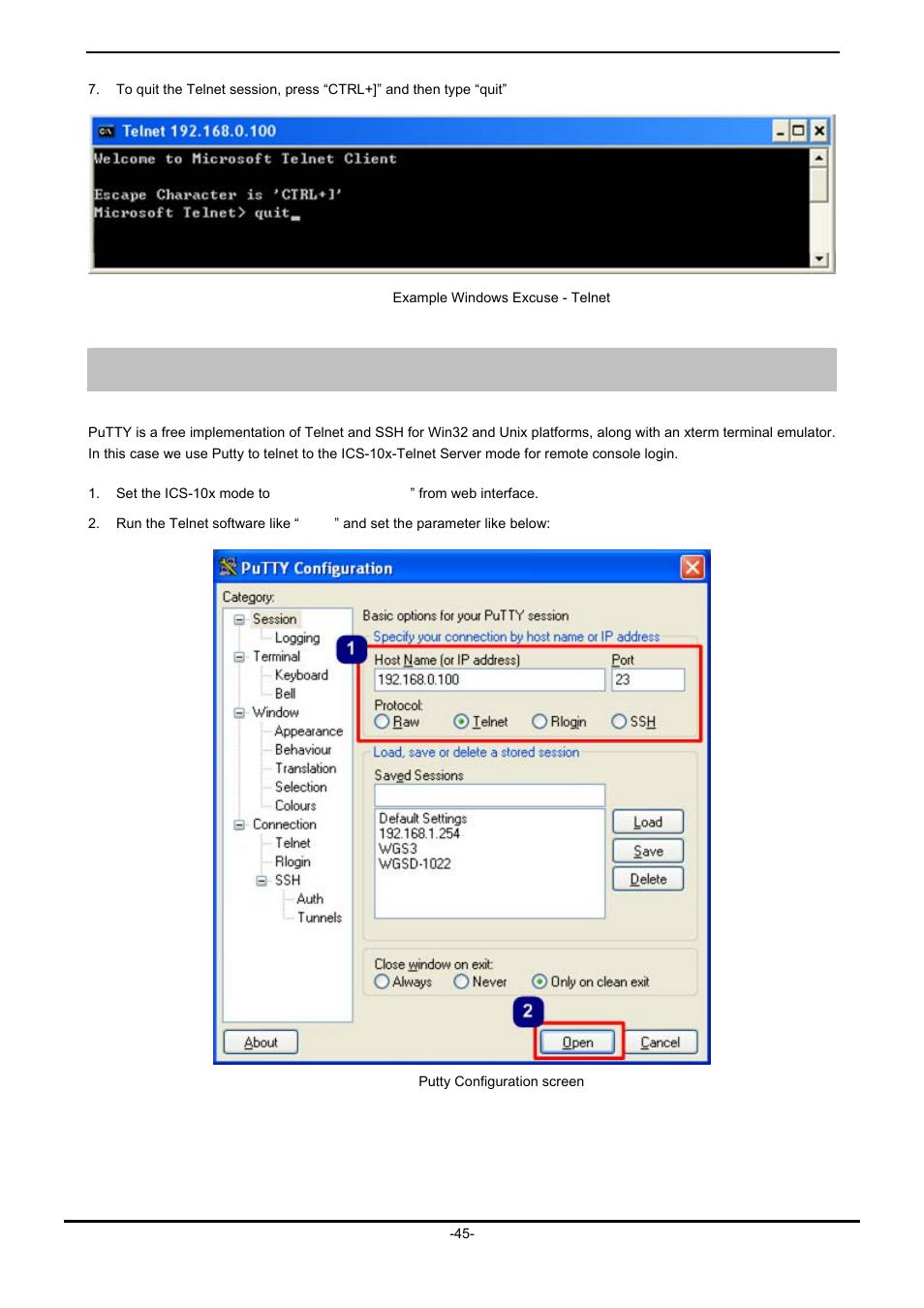 Example 2: putty software in windows platform | PLANET ICS-102 User Manual | Page 50 / 73
