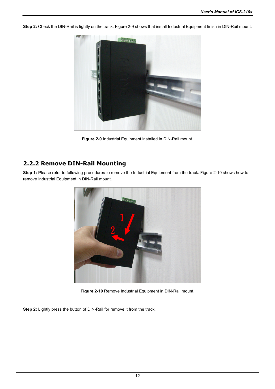 2 remove din-rail mounting | PLANET ICS-2100 User Manual | Page 16 / 69