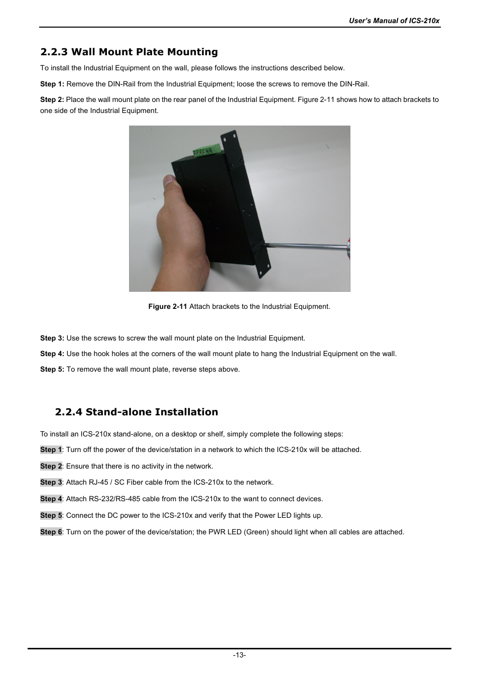 3 wall mount plate mounting, 4 stand-alone installation | PLANET ICS-2100 User Manual | Page 17 / 69