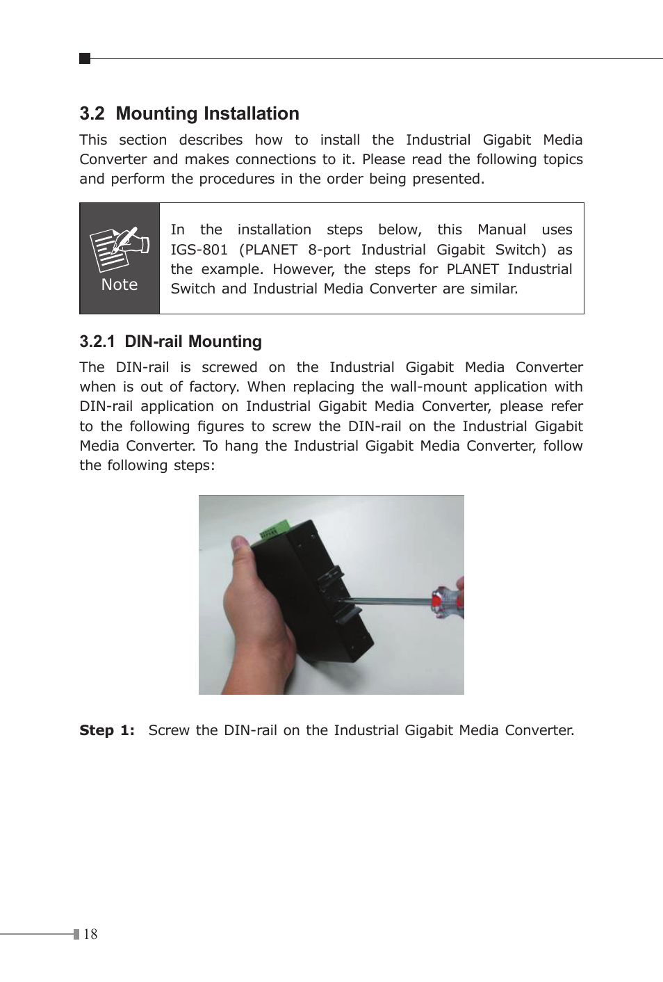2 mounting installation, 1 din-rail mounting | PLANET IGT-1205AT User Manual | Page 18 / 36