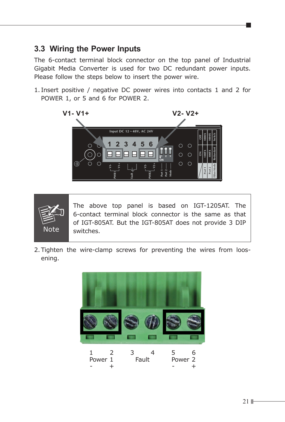 3 wiring the power inputs | PLANET IGT-1205AT User Manual | Page 21 / 36