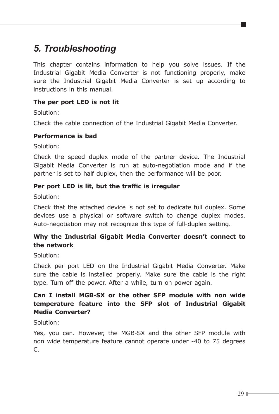 Troubleshooting | PLANET IGT-1205AT User Manual | Page 29 / 36