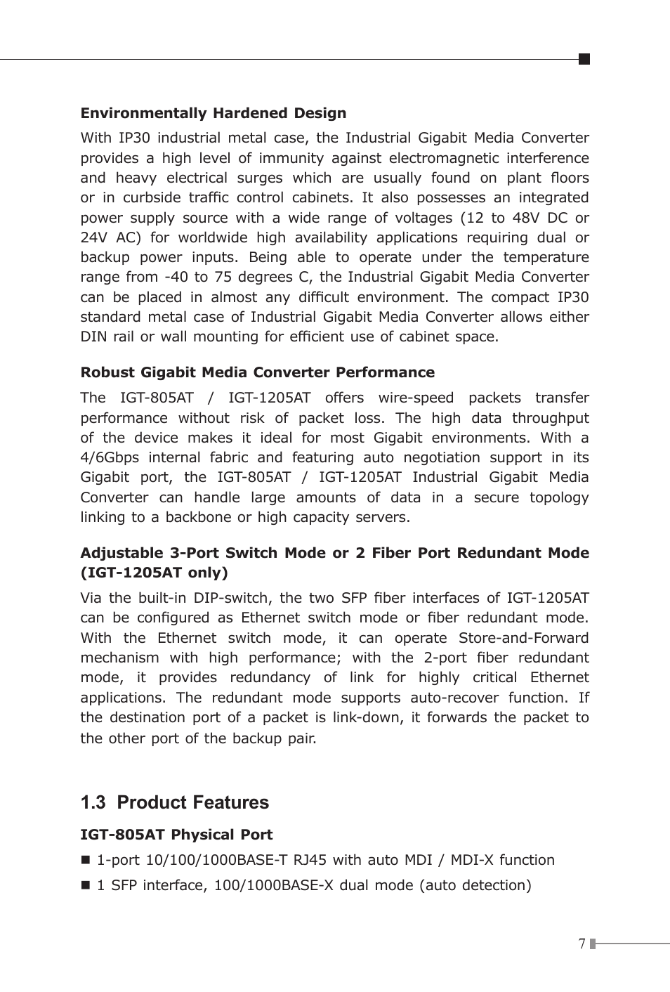 3 product features | PLANET IGT-1205AT User Manual | Page 7 / 36