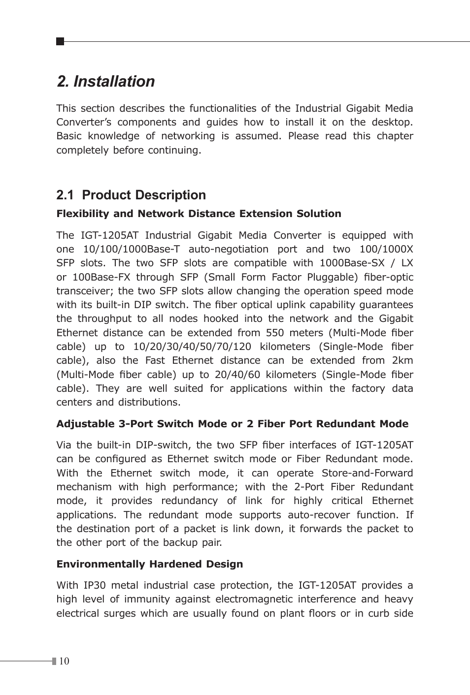 Installation, 1 product description | PLANET IGT-1205AT User Manual | Page 10 / 32
