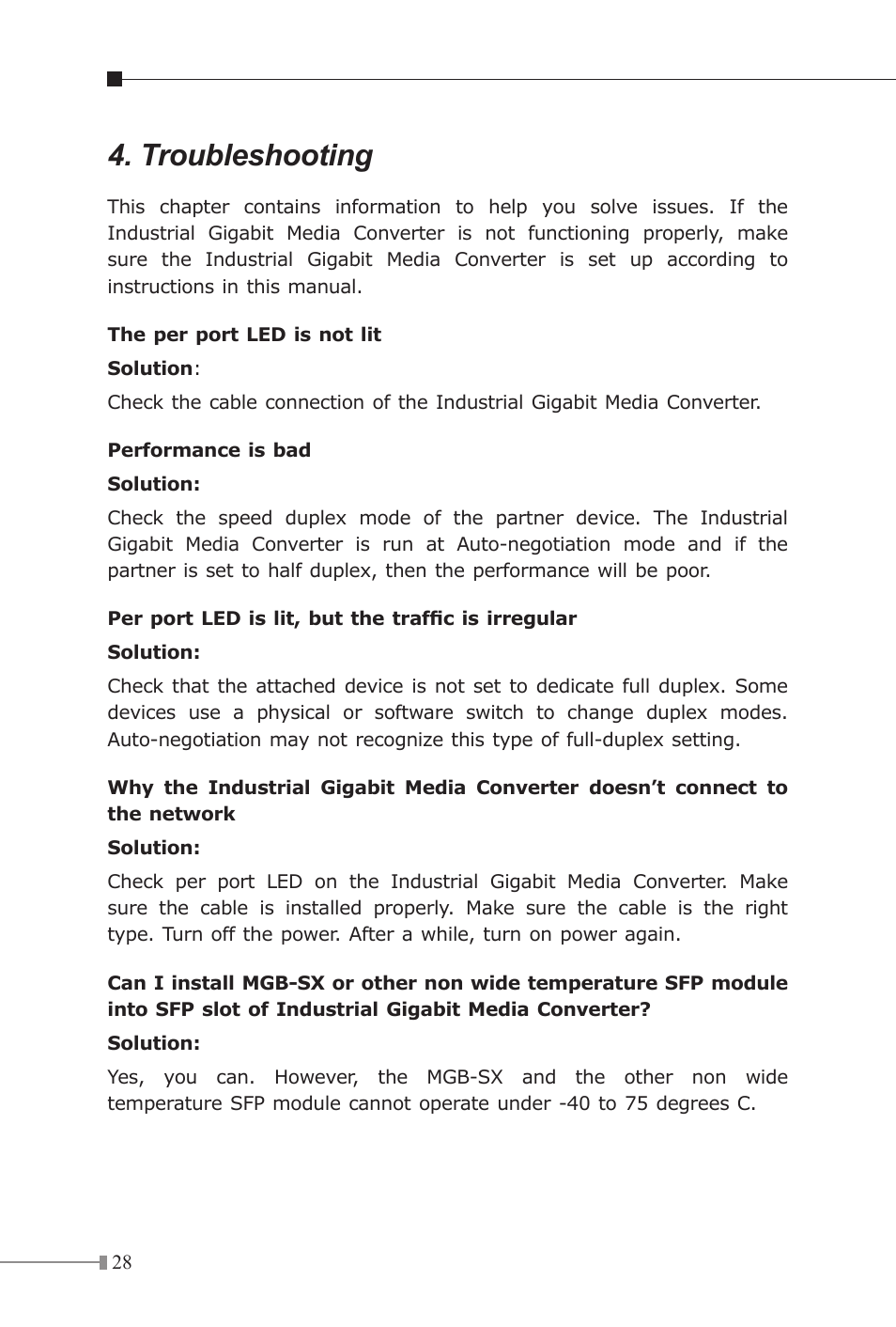 Troubleshooting | PLANET IGT-1205AT User Manual | Page 28 / 32
