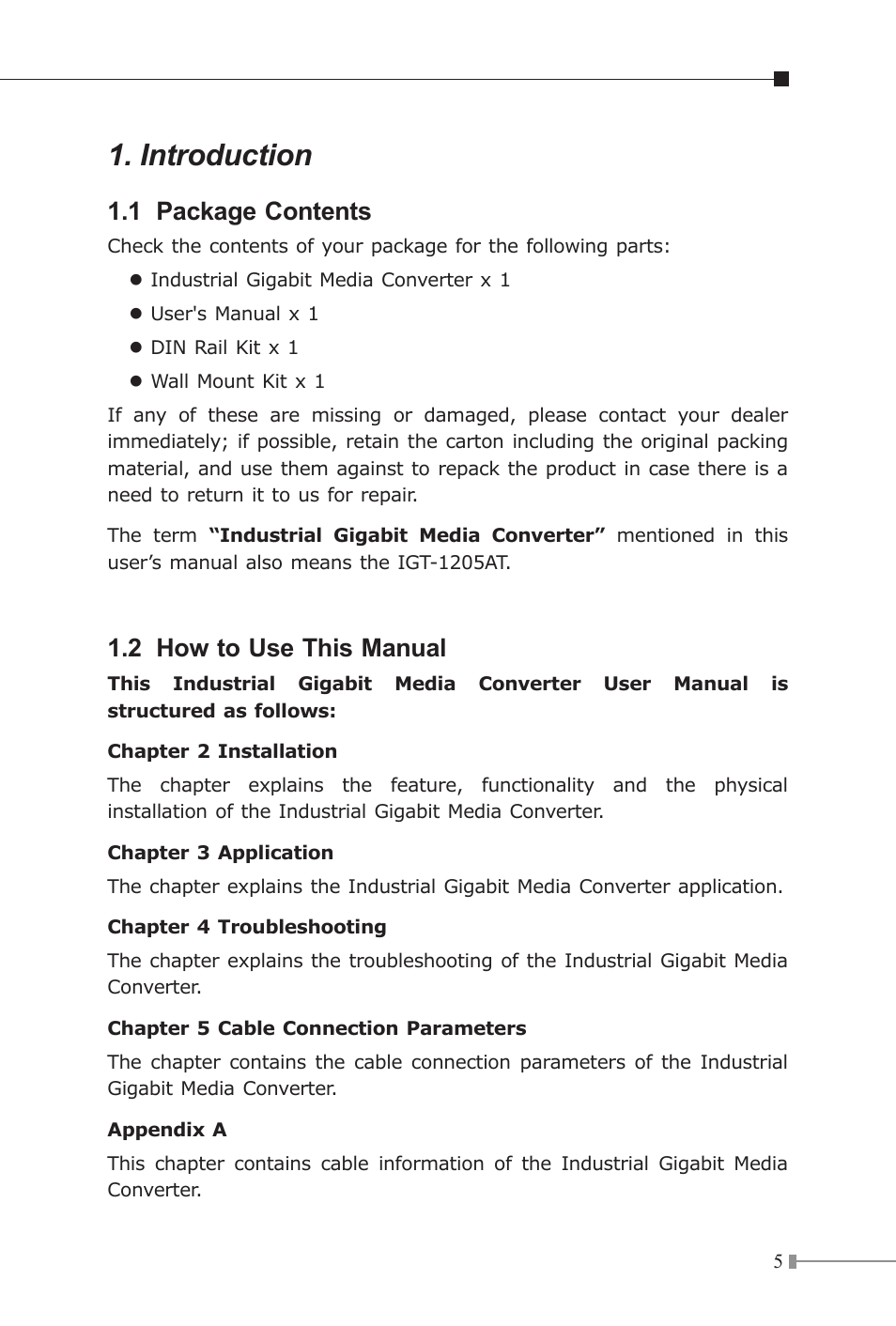 Introduction, 1 package contents, 2 how to use this manual | PLANET IGT-1205AT User Manual | Page 5 / 32