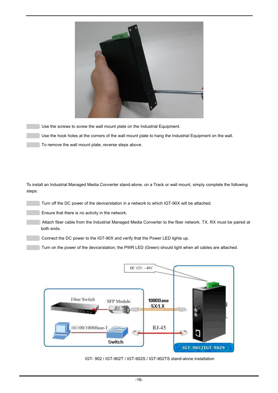 3 stand-alone installation | PLANET IGT-902 User Manual | Page 16 / 65