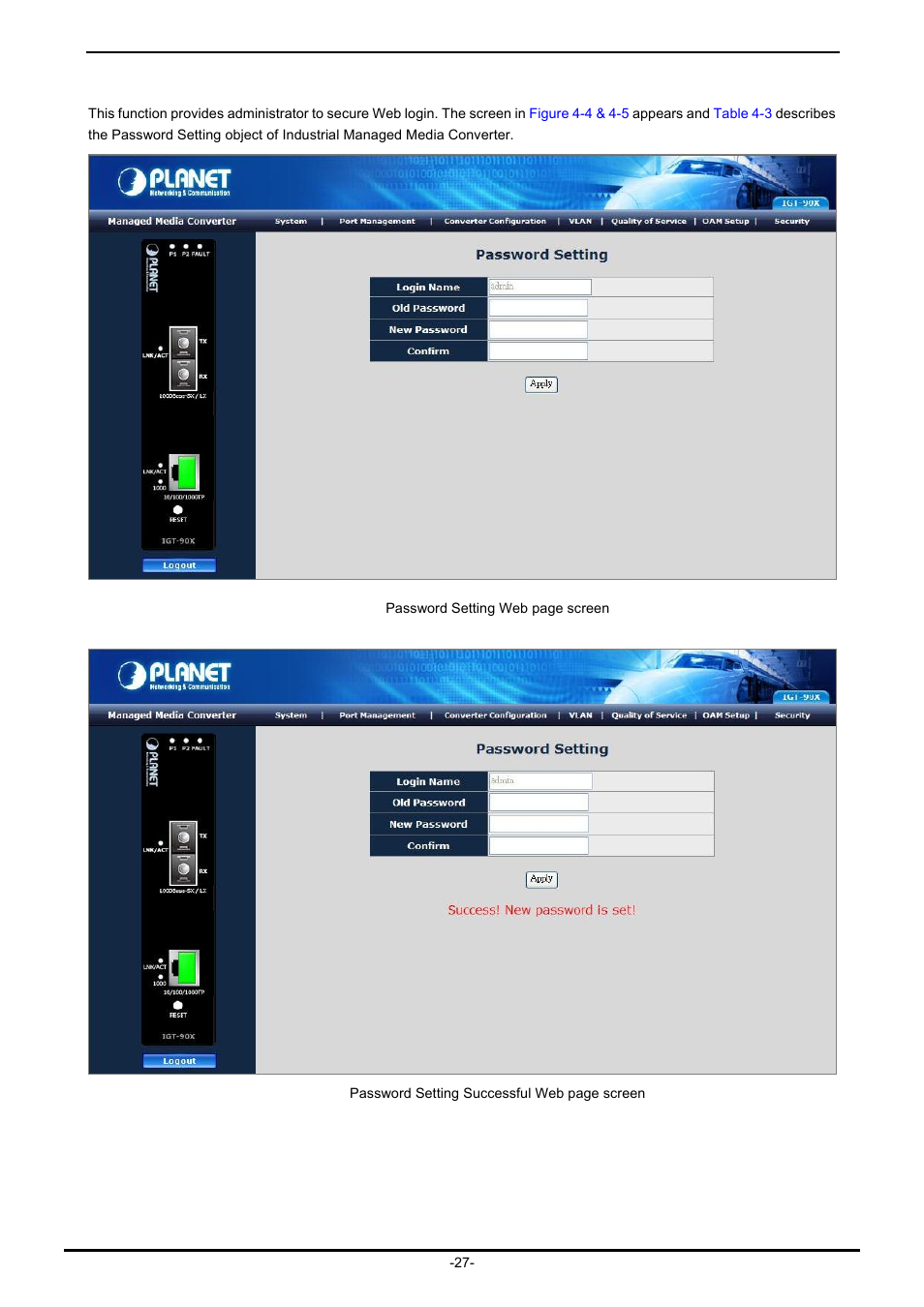 3 password setting | PLANET IGT-902 User Manual | Page 27 / 65