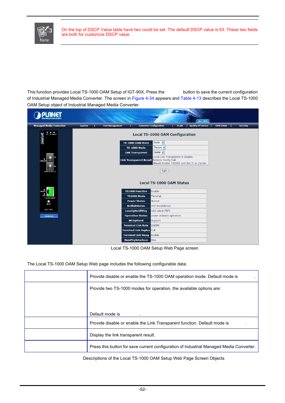7 oam setup, 1 local ts-1000 oam setup | PLANET IGT-902 User Manual | Page 52 / 65