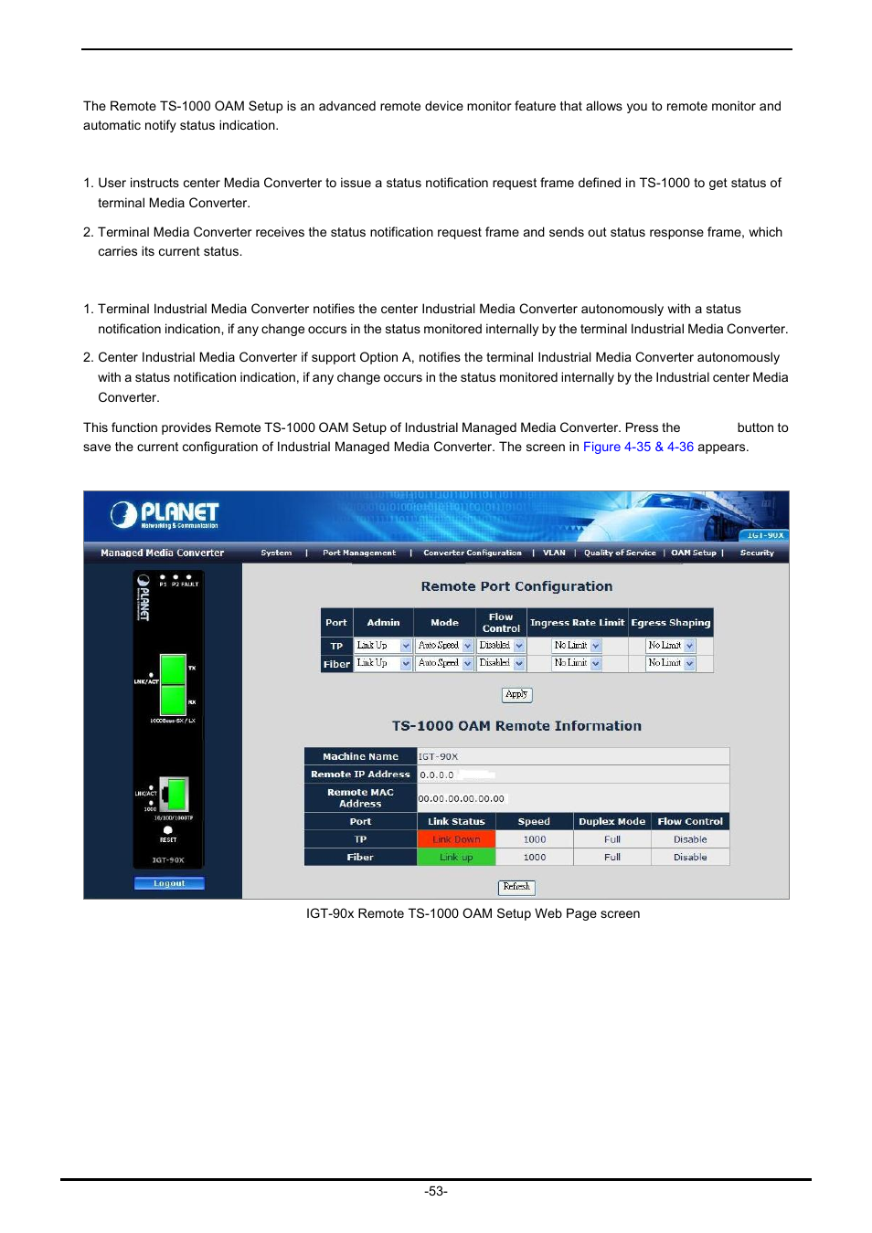 2 remote ts-1000 oam setup | PLANET IGT-902 User Manual | Page 53 / 65