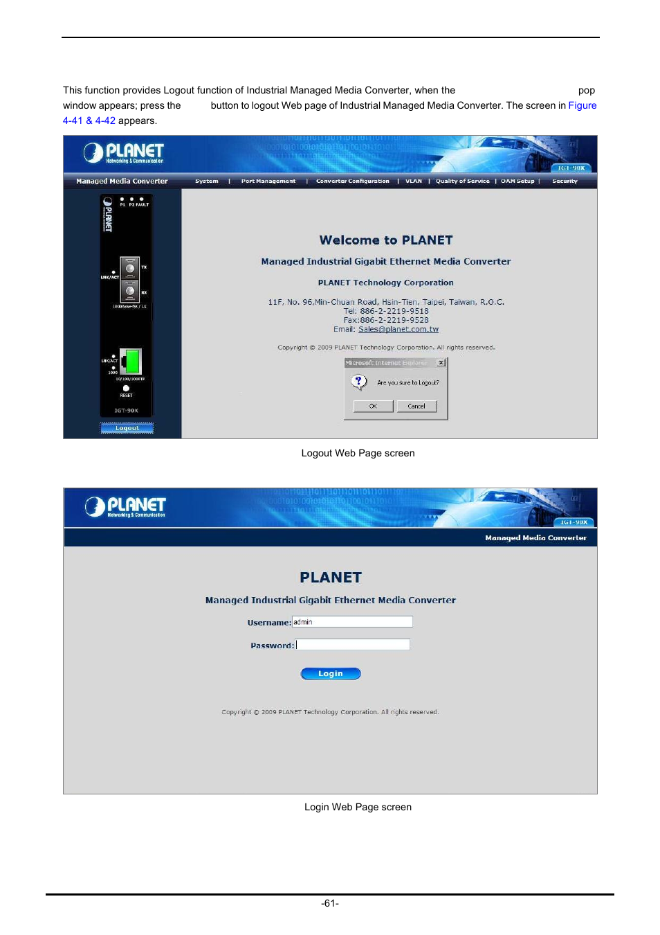 9 logout | PLANET IGT-902 User Manual | Page 61 / 65