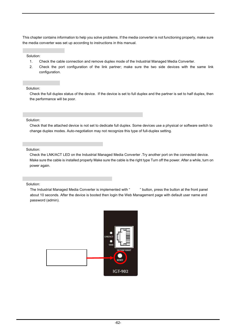 Trouble shooting | PLANET IGT-902 User Manual | Page 62 / 65