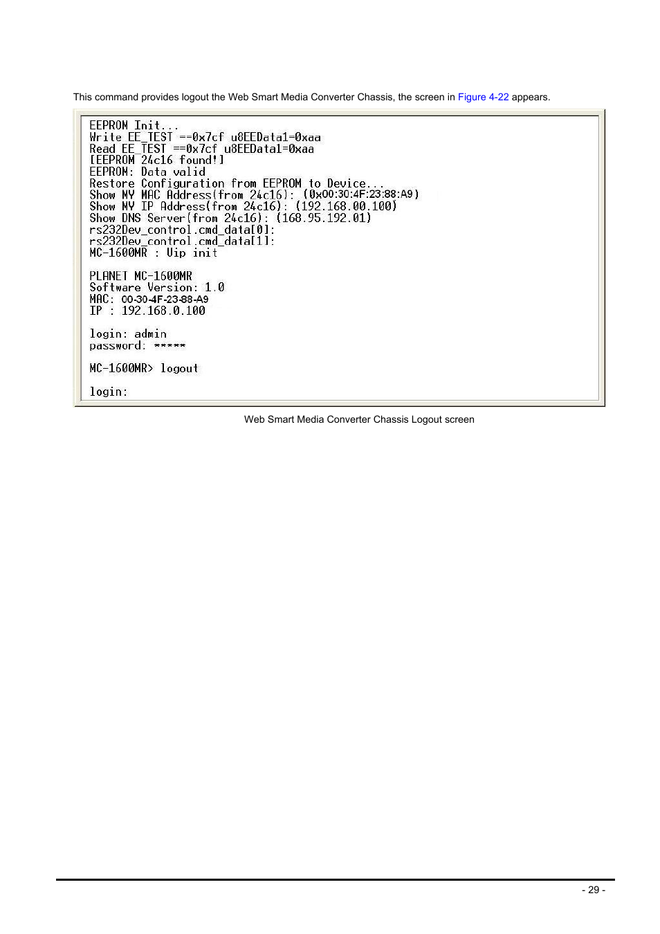 6 logout | PLANET MC-1600MR User Manual | Page 29 / 51
