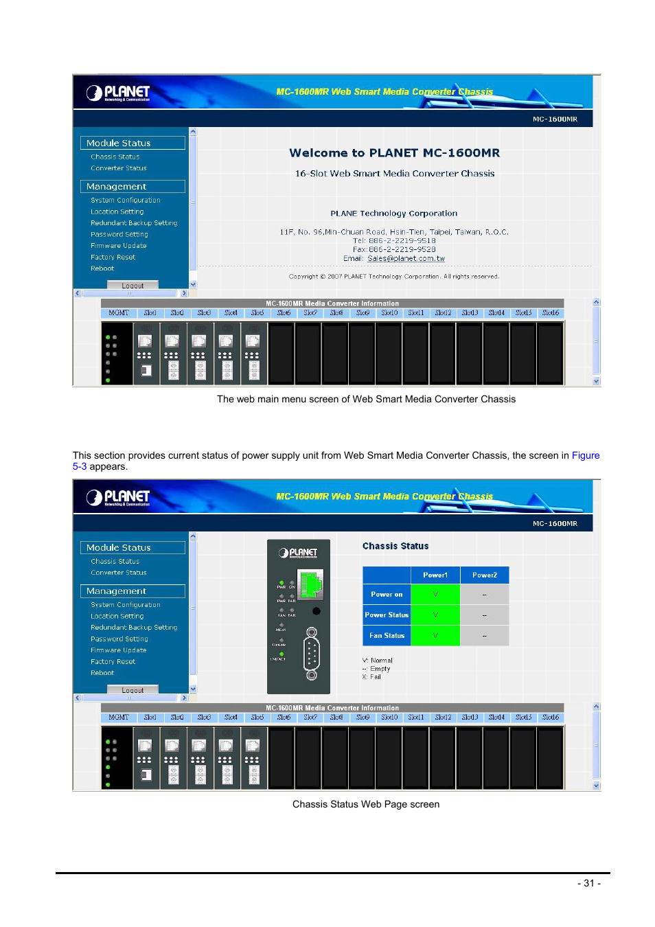 2 chassis status, Hassis, Tatus | PLANET MC-1600MR User Manual | Page 31 / 51