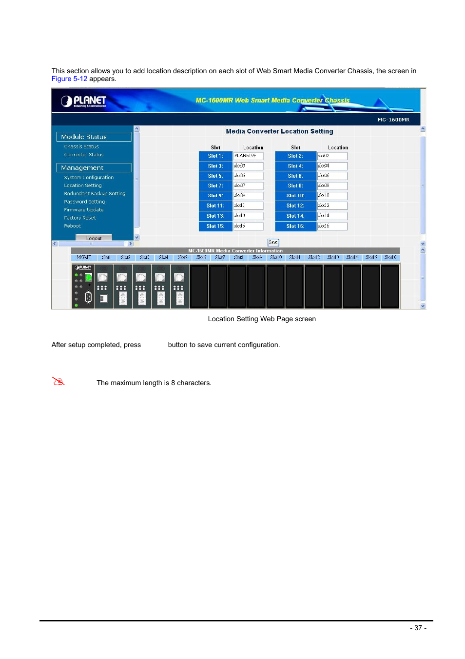 5 location setting, Ocation, Etting | PLANET MC-1600MR User Manual | Page 37 / 51