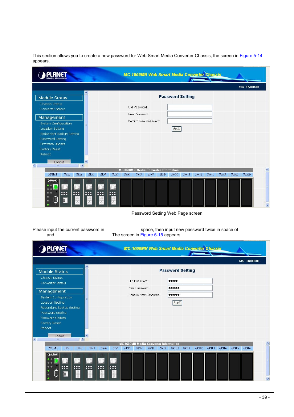 7 password setting, Assword, Etting | PLANET MC-1600MR User Manual | Page 39 / 51