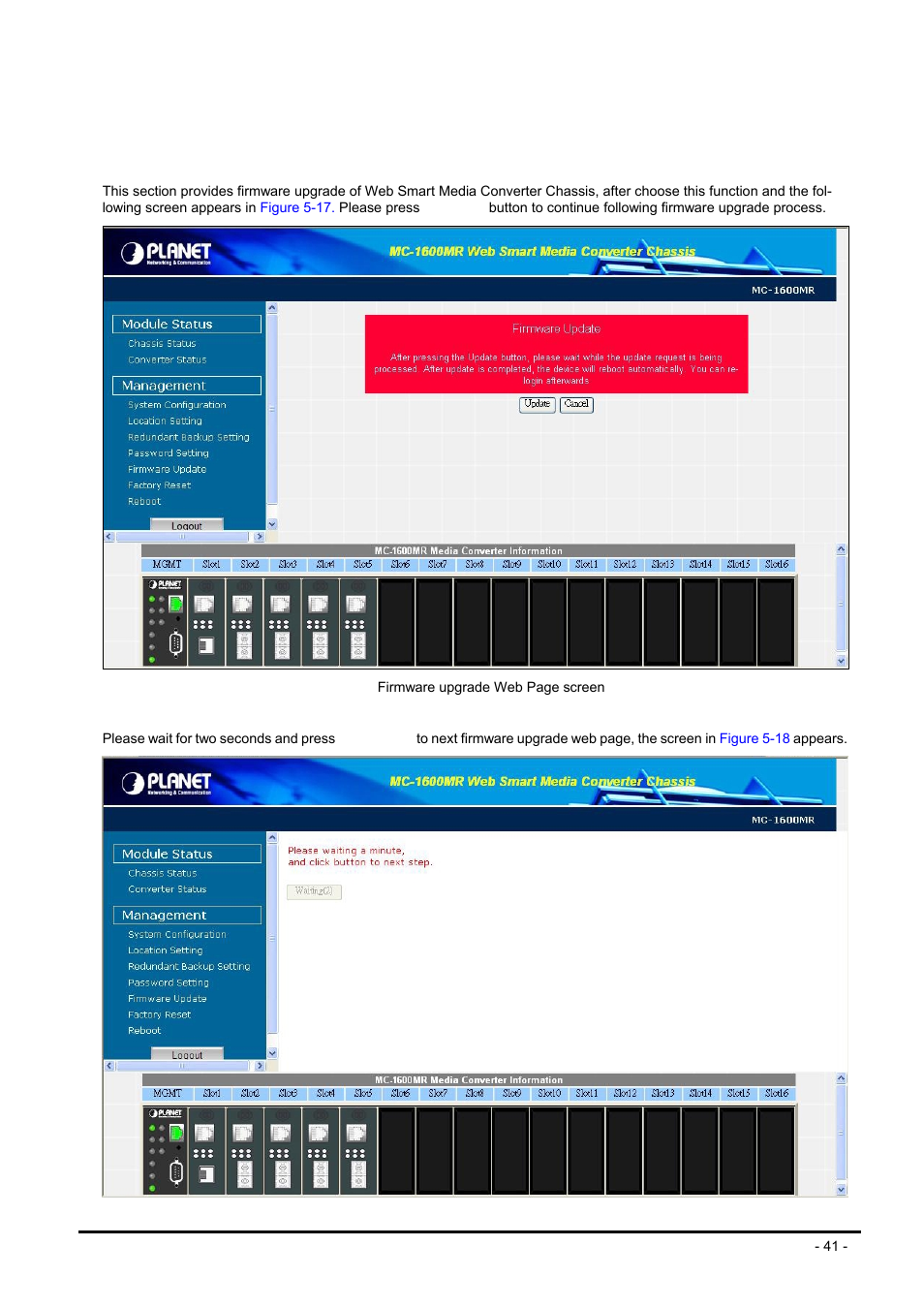 8 firmware upgrade, Irmware, Pgrade | PLANET MC-1600MR User Manual | Page 41 / 51