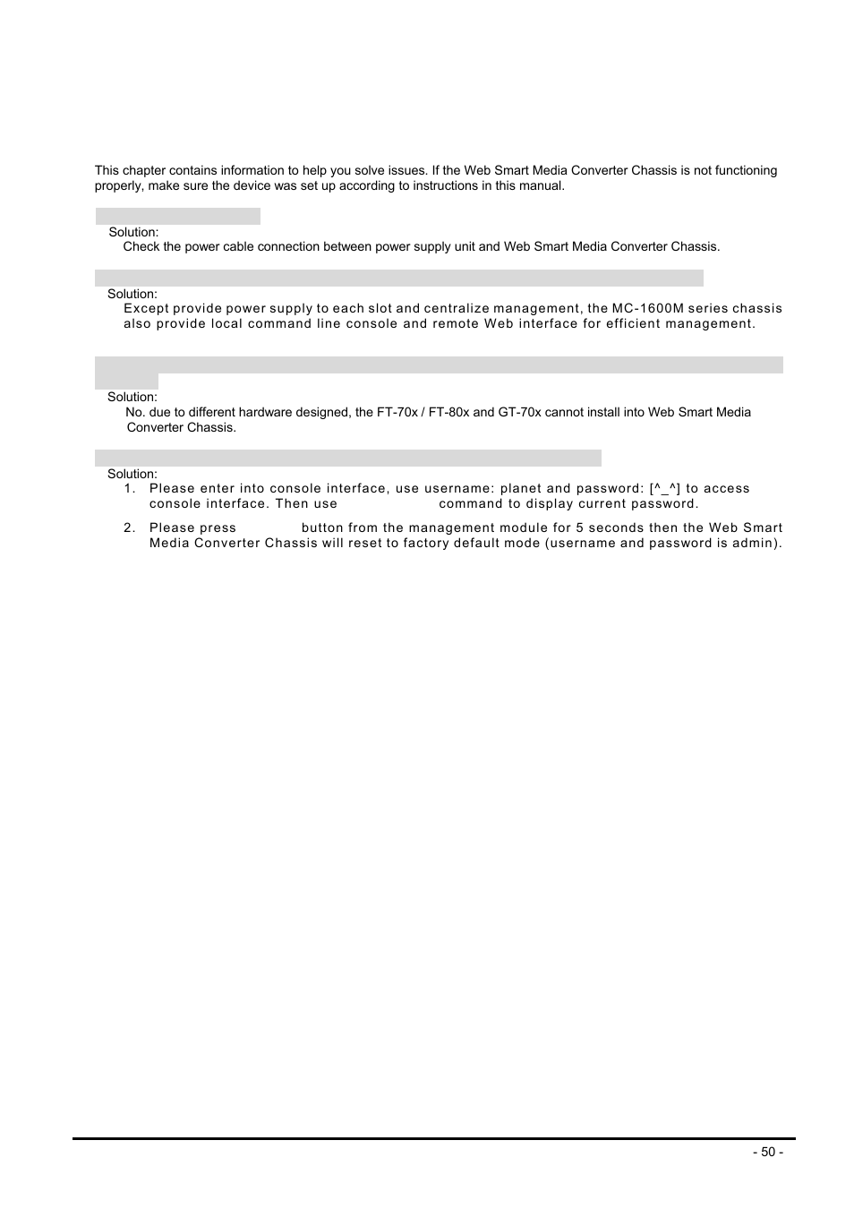 Troubleshooting | PLANET MC-1600MR User Manual | Page 50 / 51