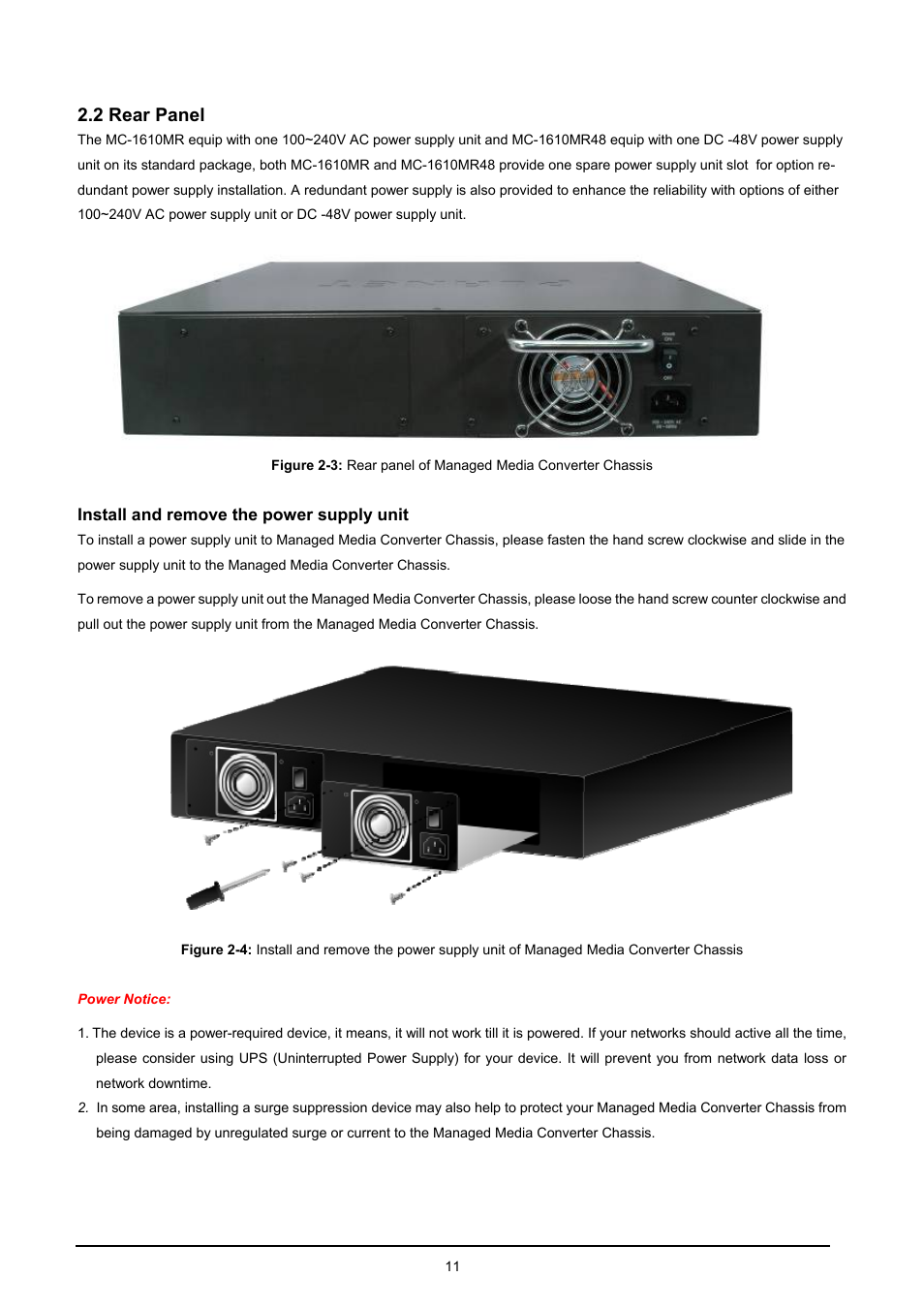 2 rear panel, Anel | PLANET MC-1610MR User Manual | Page 11 / 68