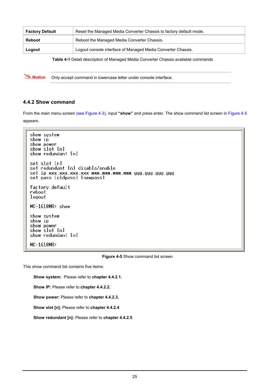 2 show command | PLANET MC-1610MR User Manual | Page 25 / 68