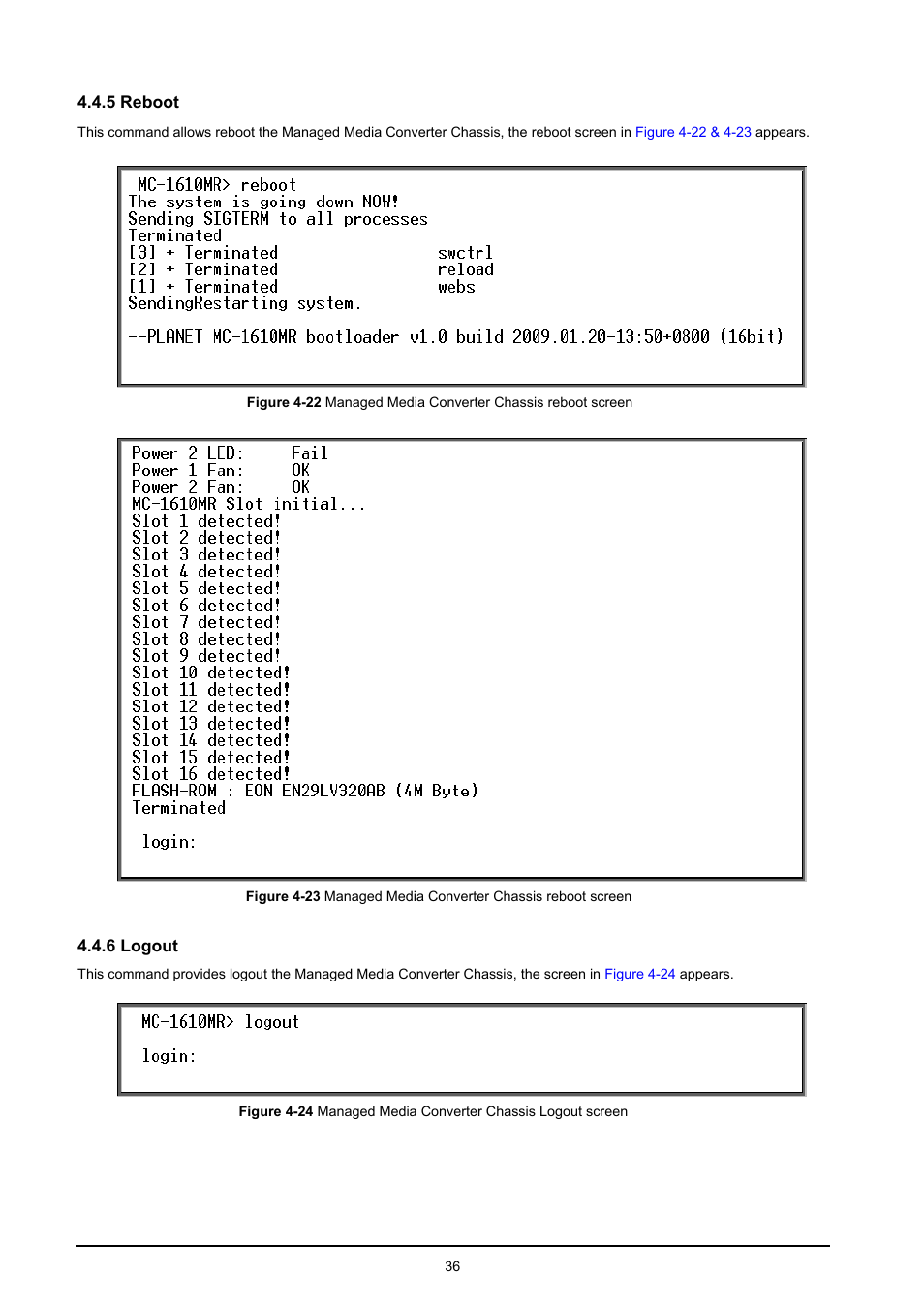 5 reboot, 6 logout | PLANET MC-1610MR User Manual | Page 36 / 68
