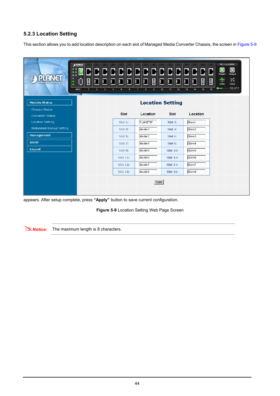 3 location setting | PLANET MC-1610MR User Manual | Page 44 / 68