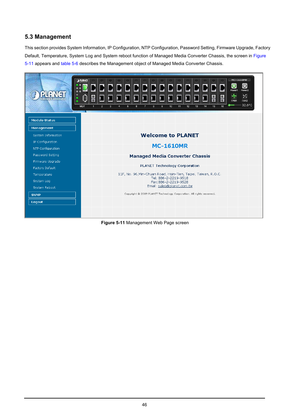 3 management, Anagement | PLANET MC-1610MR User Manual | Page 46 / 68