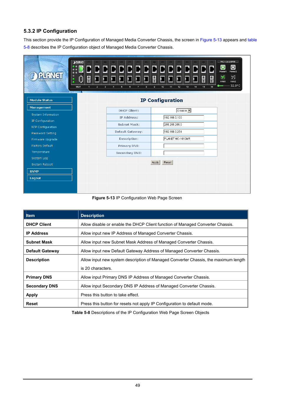 2 ip configuration | PLANET MC-1610MR User Manual | Page 49 / 68