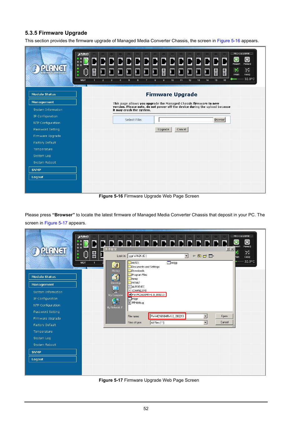 5 firmware upgrade | PLANET MC-1610MR User Manual | Page 52 / 68
